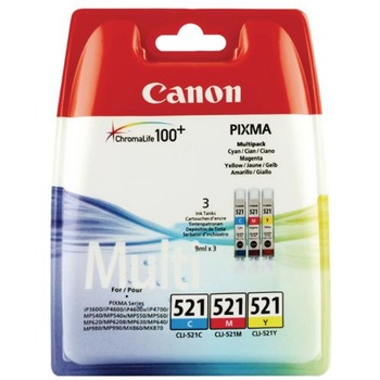 Canon КОМПЛЕКТ 3 ГЛАВИ ЗА CANON PIXMA iP 3600/4600/MP 540/620/630/980 - Multi pack - 3 ink tanks - /521/ - CLI521C (CLI-521C) / CLI521M (CLI-521M) / CLI521Y (CLI-521Y) - PN 2934B010 (2934B010)