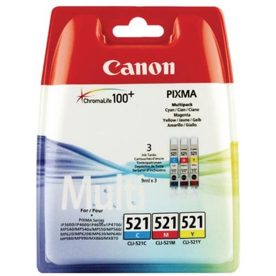Canon КОМПЛЕКТ 3 ГЛАВИ ЗА CANON PIXMA iP 3600/4600/MP 540/620/630/980 - Multi pack - 3 ink tanks - /521/ - CLI521C (CLI-521C) / CLI521M (CLI-521M) / CLI521Y (CLI-521Y) - PN 2934B010 (2934B010)