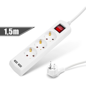 Delight 3 Plug + 2 USB 1,5 m Switch (20221U)