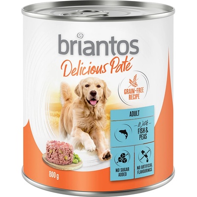 Briantos 6x800г Delicious Paté Briantos, консервирана храна за кучета - риба с грах
