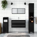 vidaXL Шкаф за баня с огледало, черен, инженерно дърво (833880)