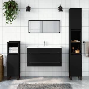 vidaXL Шкаф за баня с огледало, черен, инженерно дърво (833880)