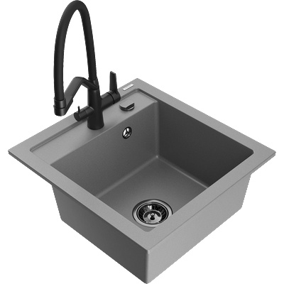 Mexen Vito гранитна мивка с 1 отделение и кухненски смесител Duo, сива - 6503-71-671701-70-B (6503-71-671701-70-B)