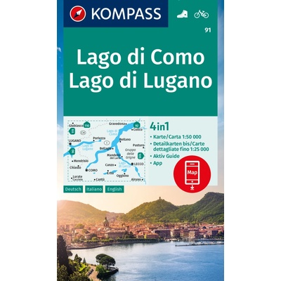 KOMPASS Wanderkarte 91 Lago di Como, Lago di Lugano 1:50.000