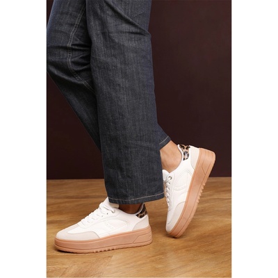 Wheres That From Кецове на платформа Wheres That From Low Wedge Lace up trainer with leopard print heel detail - White/Leopard
