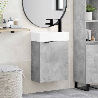 vidaXL Мивка за баня със смесител Бетонно сиво 45, 5 x 22, 5 x 84 см (889436)