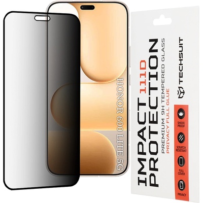 Techsuit Стъклен протектор за Honor 600 Lite - 111D Privacy Full Glue - Techsuit - Черен