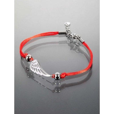 Prosperk Textilní červený náramek s přívěskem z chirurgické oceli andělské křídlo S0100