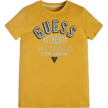 GUESS Памучна тениска за момче с къс ръкав в жълто с надпис Guess