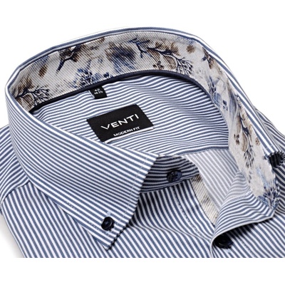 Casa Moda Venti Modern Fit Twill košile s tmavomodrým proužkem a květinovým vnitřním límcem a manžetou