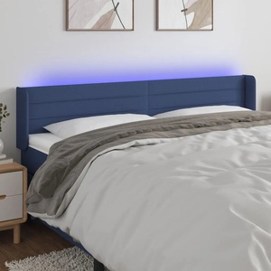 vidaXL LED горна табла за легло, синя, 203x16x78/88 см, плат (3123404)