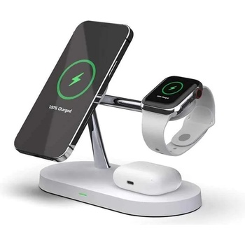 JC 5-in-1 Wireless Charger - тройна поставка (пад) за безжично зареждане за iPhone с MagSafe, Apple Watch и AirPods Pro (бял)