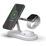 JC 5-in-1 Wireless Charger - тройна поставка (пад) за безжично зареждане за iPhone с MagSafe, Apple Watch и AirPods Pro (бял)