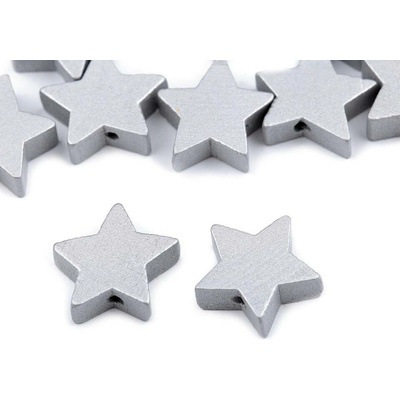 Dřevěné korálky hvězda metalické Ø19 mm, velké, 1 stříbrná