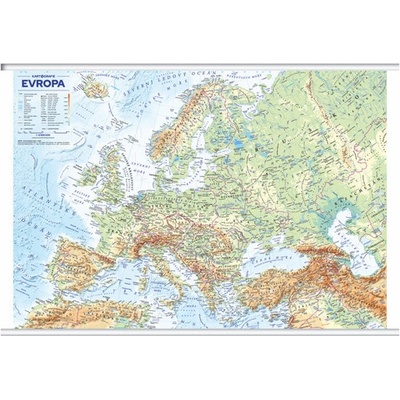 Evropa - obecně zeměpisná mapa, office, nástěnná, 1 : 4 500 000 (s lištami v tubusu)