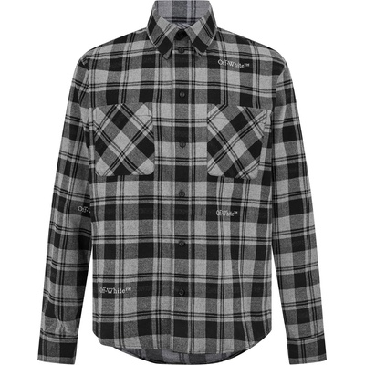 OFF WHITE Риза с дълъг ръкав OFF WHITE Men's Check Plaid Cotton Long Sleeve Shirt - Black Grey