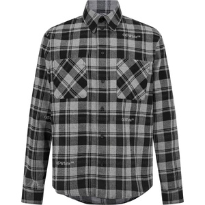 OFF WHITE Риза с дълъг ръкав OFF WHITE Men's Check Plaid Cotton Long Sleeve Shirt - Black Grey