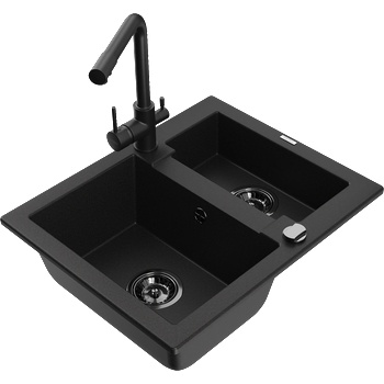 Mexen Carlos гранитна мивка с 1, 5 камери с кухненски смесител Duero, черна (6518-77-671600-70-B)