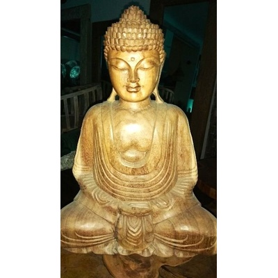 Buddha 40 cm - dřevěná soška Buddhy s lehkou patinou