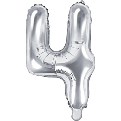 PartyDeco Balón fóliový číslo 4 35 cm stříbrný