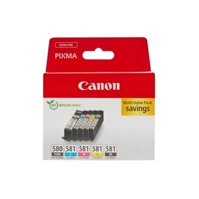 Canon Ink Multipack - PGI-580/CLI-581 Original Printer Ink Cartridges Pack of 5 (1 x Black, 1 x Cyan, 1 x Magenta, 1 x Yellow & 1 x Black printer cartridges) - 2078C007