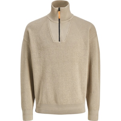 JACK & JONES Men's JJ Half-Zip Knitted Fleece - Crockery