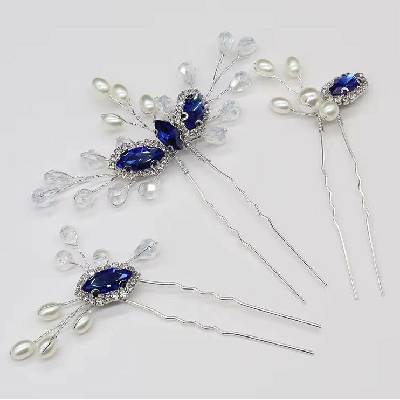Naishide Jewelry Sada 3 ks vlásenek s modrými krystaly