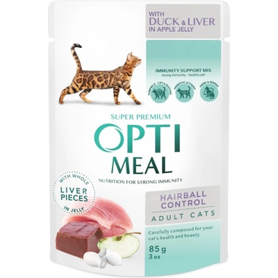 Optimeal For adult cats hairball control with duck and slices of liver in apple jelly 85 g