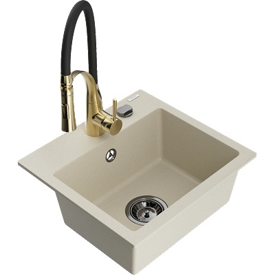 Mexen Milo мивка от гранит с 1 отделение с кухненски смесител Aster, бежов - 6505-69-73450-57-B (6505-69-73450-57-B)