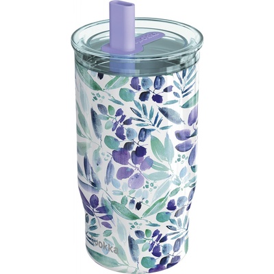 Quokka Nerezový termohrnek s brčkem 720 ml květ modrý