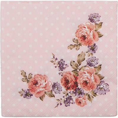 Clayre & Eef Ružové papierové obrúsky s ružami Dotty Rose 33x33 cm 20ks