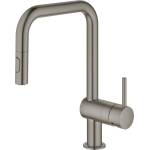 GROHE Кухненски смесител с издърпващ се душ Grohe Minta, четкан антрацит, твърд графит, U-образен чучур (32322AL2)