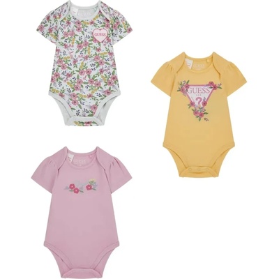 Guess Комплект от три къси цветни бодита за новородено момиче Guess