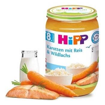 Hipp БИО Рибно меню с моркови, ориз и дива сьомга 8м+ 220г