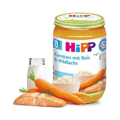 Hipp БИО Рибно меню с моркови, ориз и дива сьомга 8м+ 220г
