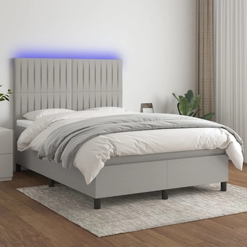 vidaXL Боксспринг легло с матрак и LED, светлосиво, 140x190 см, плат (3135029)