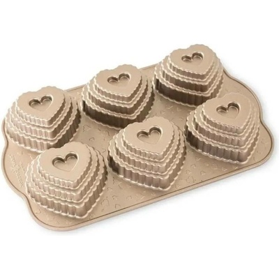 Nordic Ware forma na 6 vrstvených srdíček Tiered Heart stříbrná 6x120 ml
