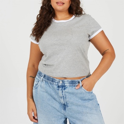 Brave Soul Plus Size Short Sleeve Chest Pocket T-shit with Contrast Neck and Sleeve Rib - Grey/White