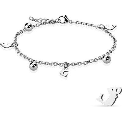 Šperky eshop ocelový řetízek na zápěstí nebo kotník hladcí delfíni a kuličky stříbrná AB16.07