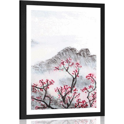 Plakát s paspartou čínská země v mlze - 30x45 no frame