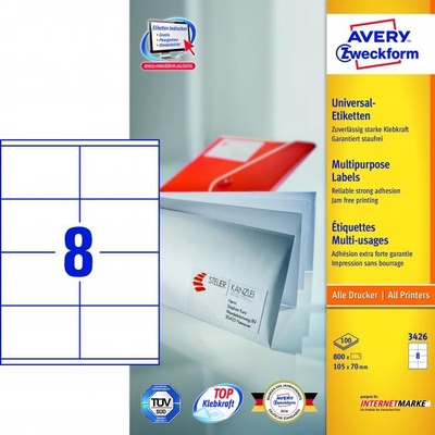 Avery-Zweckform 3426 105 x 70 mm papier biela 800 ks trvalé univerzálne etikety atrament, laser, kópie; 3426