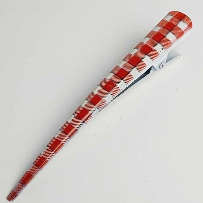 RB-nakuplevne Kovová pineta do vlasů se zoubky červená kostkovaná – 13 cm