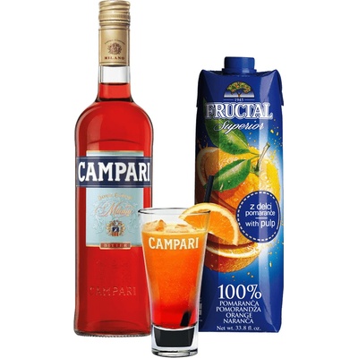 Likér Campari 0,7 l + Fructal Pomaranč 1 l (darčekové balenie 1 Pohár)