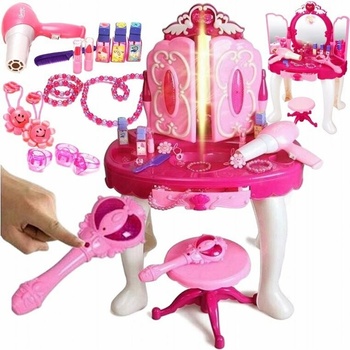 JOKO Detský Toaletný stolík so zrkadlom na diaľkové ovládanie + stolička + vstup MP3 + fén na batérie ružový