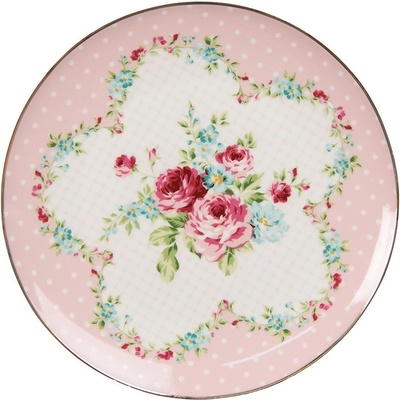 Clayre & Eef Růžový porcelánový dezetní talířek Laverne 20 x 2 cm