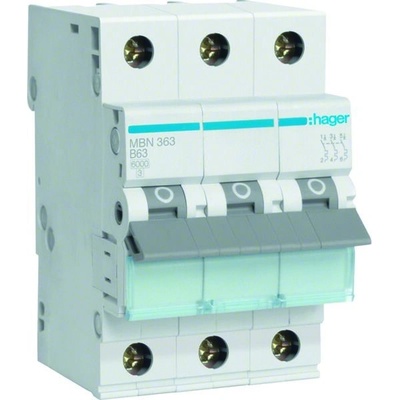 Hager MBN363 3 pól. 63A, char.B, 6 kA