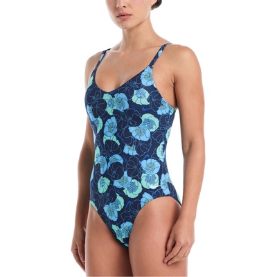 Nike Poppy Floral Womens V-Neck One Piece - Midnight Navy