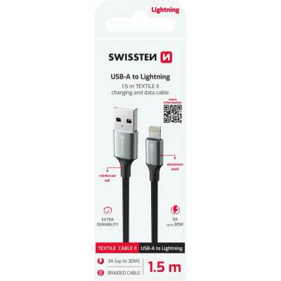 Swissten 71523309 Textile II USB / Lightning 1,5m černý