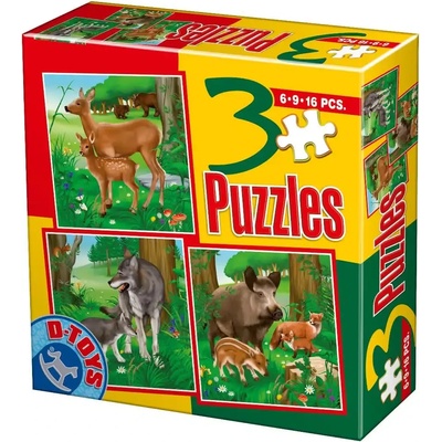 D-Toys - Puzzle 3v1 Wild animals - 1 - 39 piese
