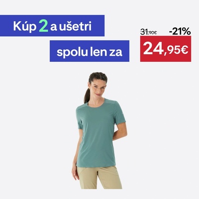 QUECHUA Dámske turistické tričko MH500 krátky rukáv zelené